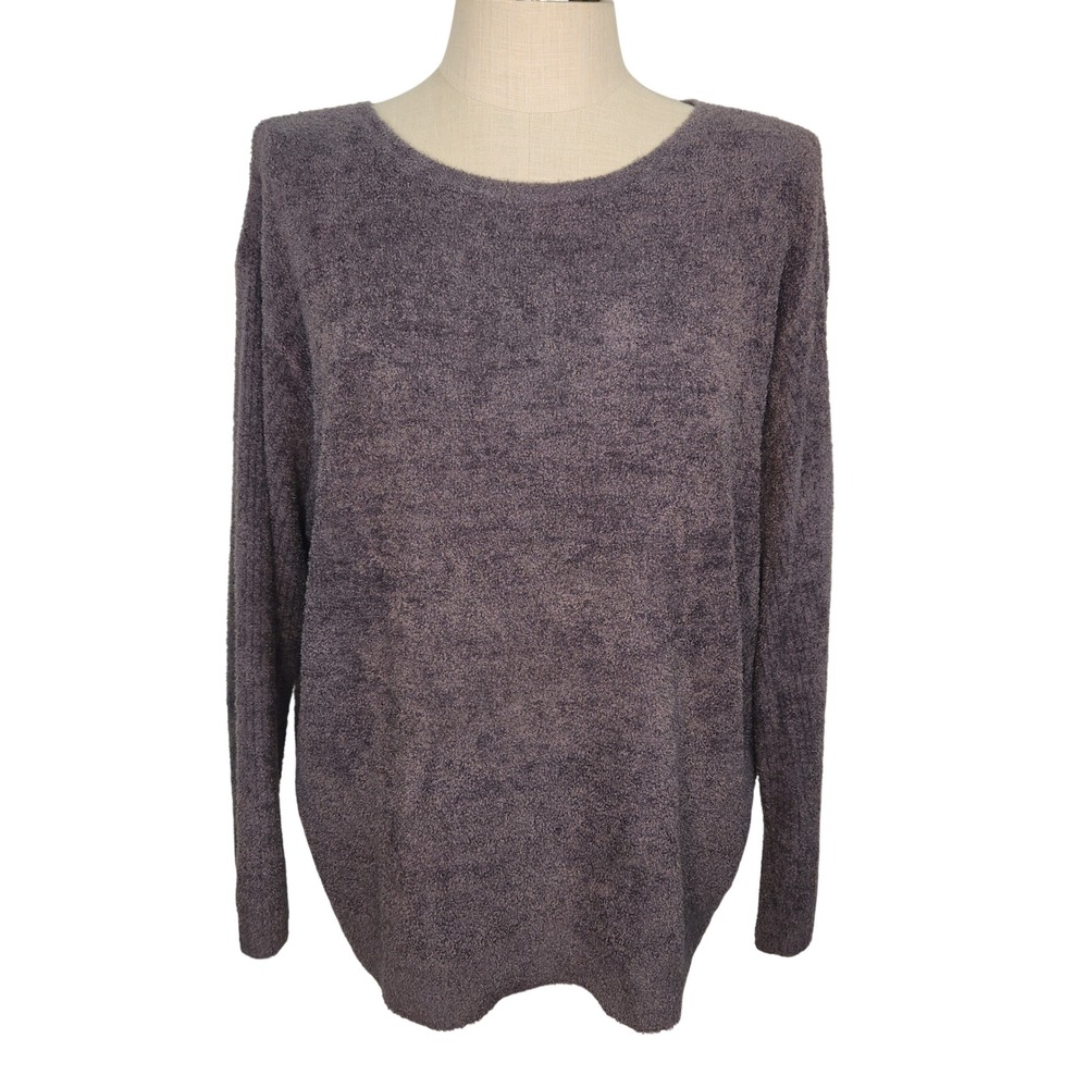 Barefoot Dreams CozyChic Lite Purple Gray Knit Sweater BDWCL21823 Womens Large